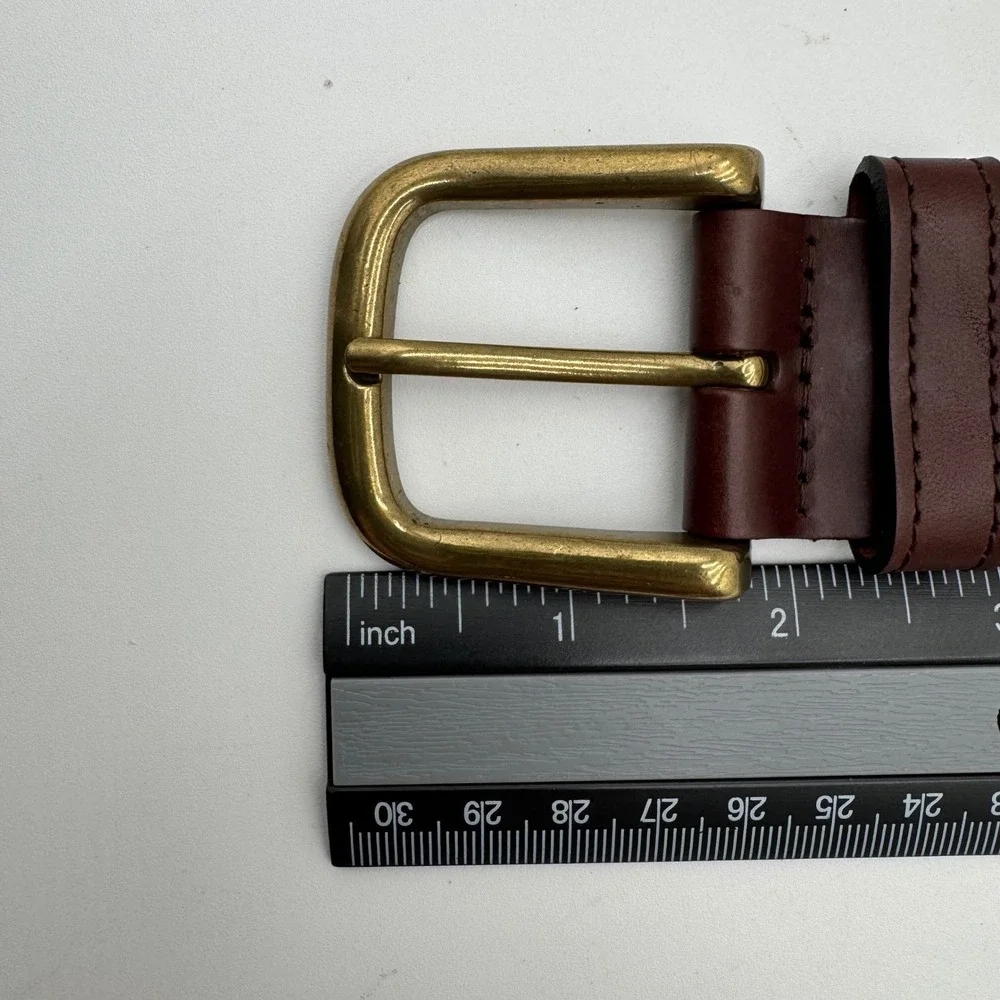 Woven Braided Leather Belt Mens Size M Brown Brass-Tone Buckle Casual Dress